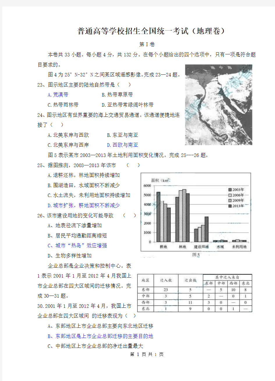 2015安徽文综--地理卷(精校版)