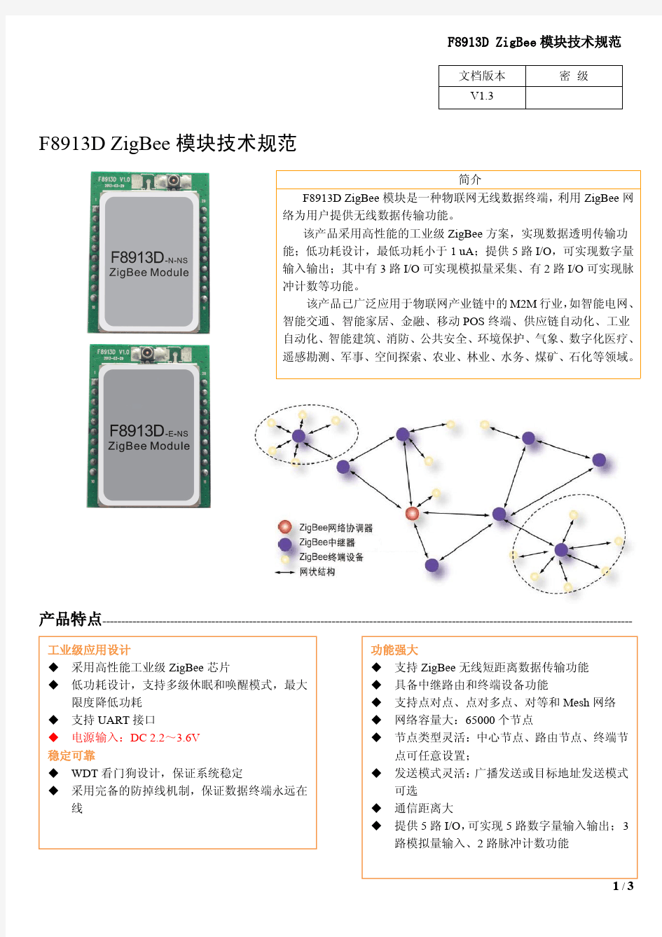 ZigBee模块技术规格书