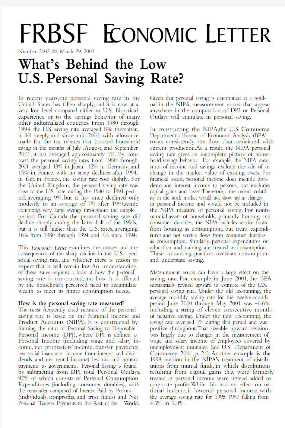 What’s Behind the Low U.S. Personal Saving Rate