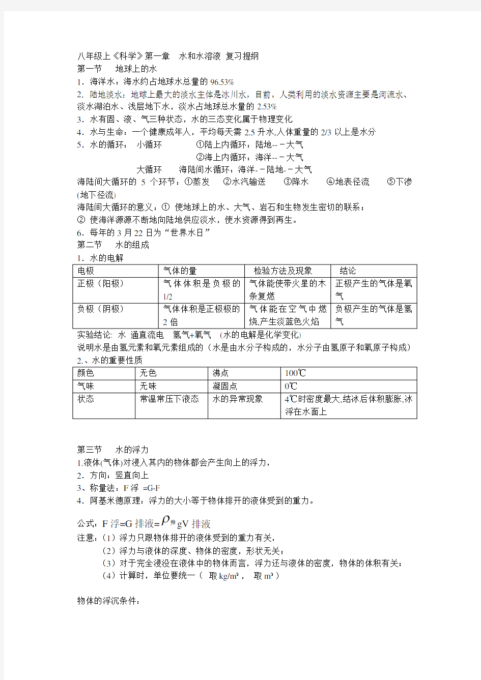 八年级上册科学知识点