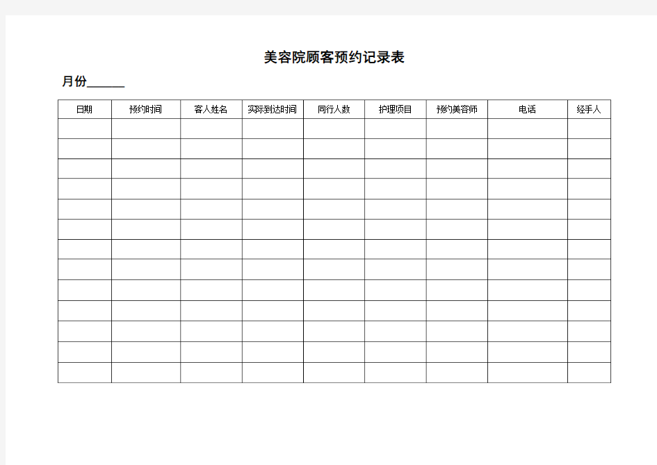 美容院顾客预约记录表