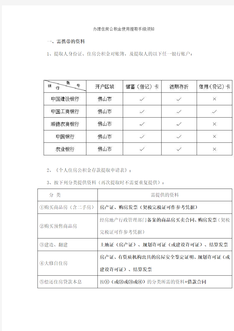 佛山市办理住房公积金使用提取手续须知