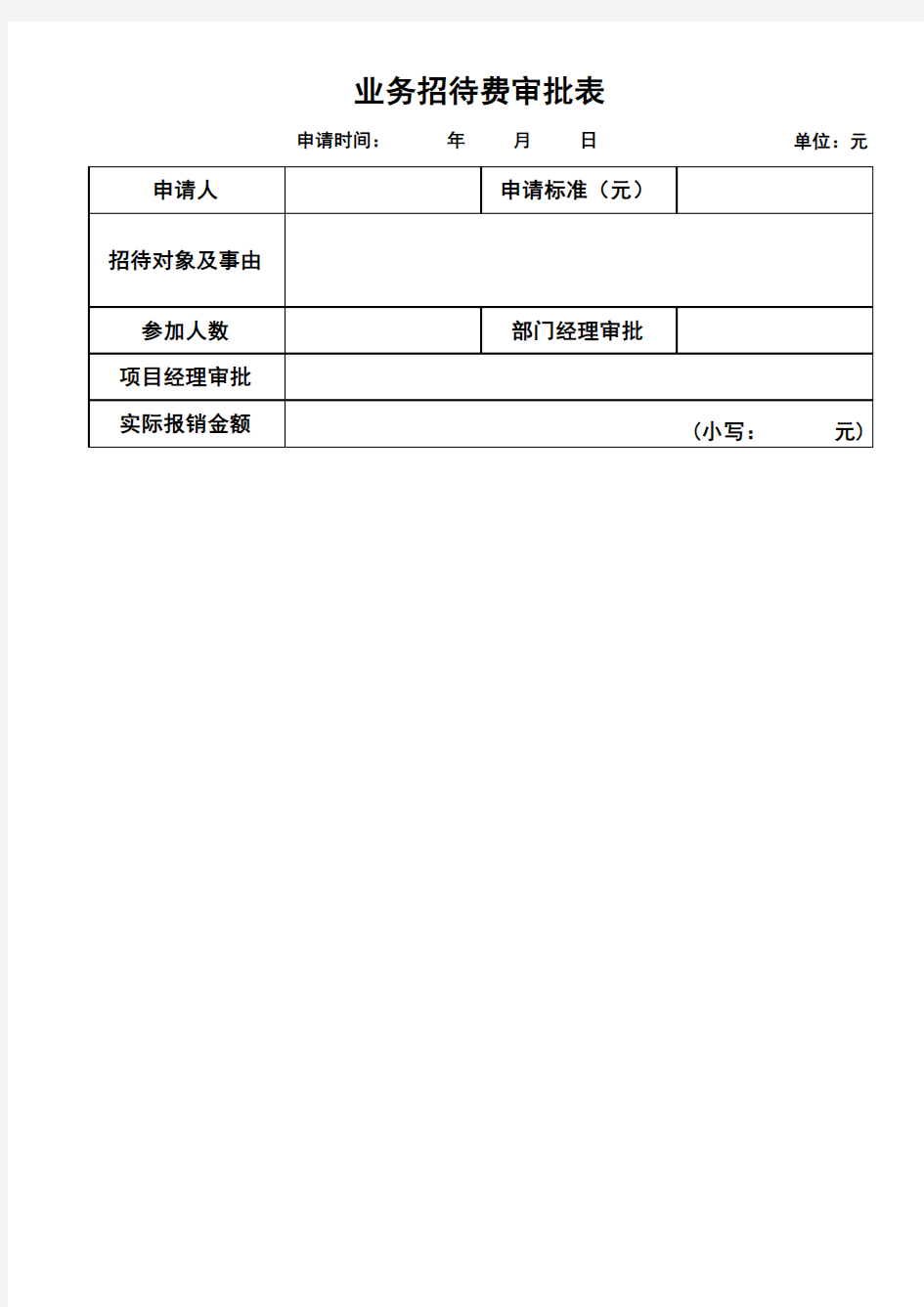 招待费审批表