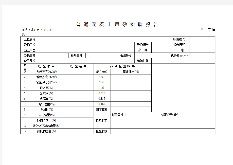 普通混凝土用砂检验报告