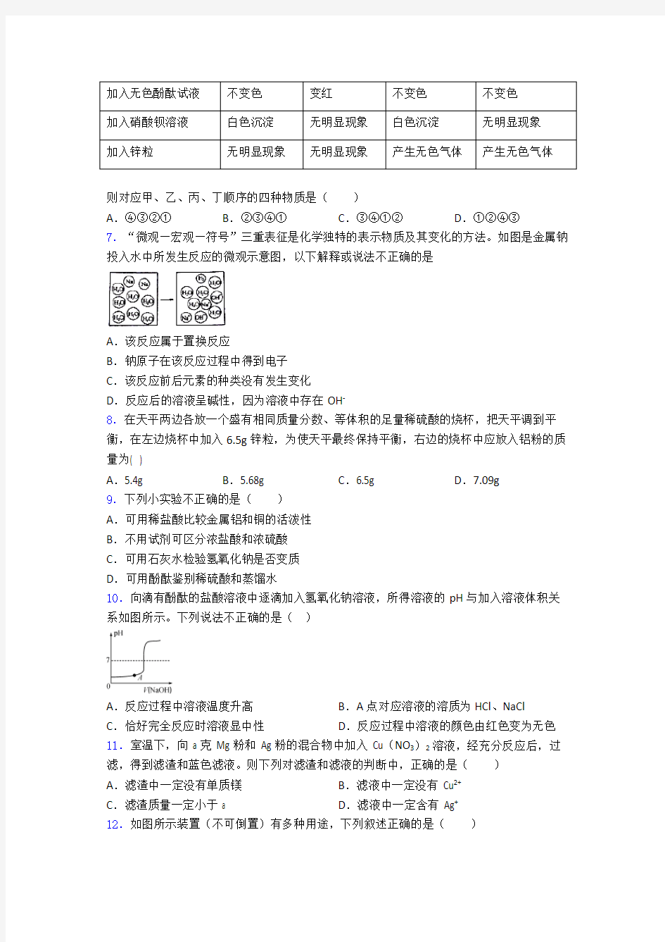 中考化学常见的酸和碱培优测试卷含答案解析