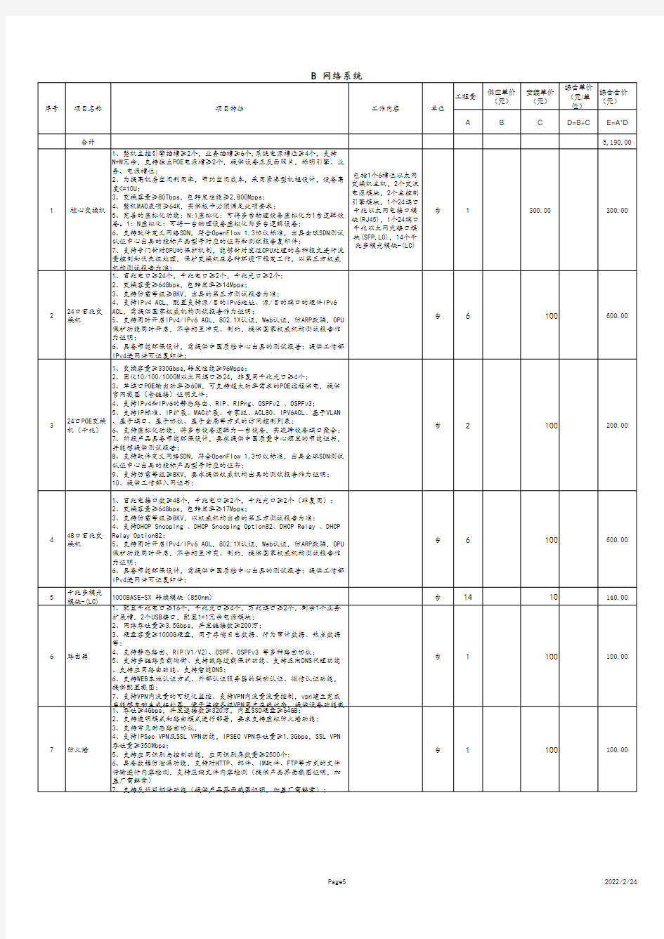 弱电施工报价表