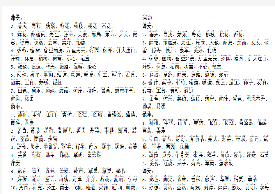 二年级下册语文词语表带拼音