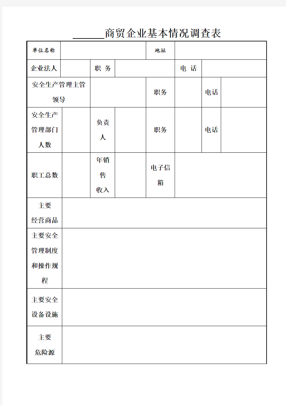 商贸企业基本情况调查表