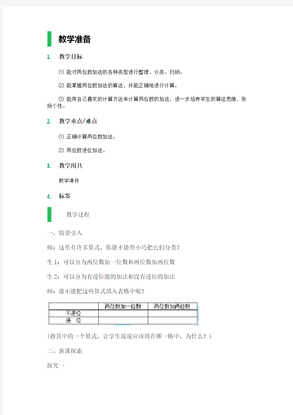 【沪教版(2015秋)】一年级数学下册两位数加减法复习_教学设计_教案 (2)