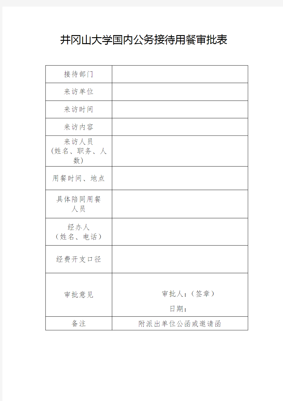 国内公务接待用餐审批表