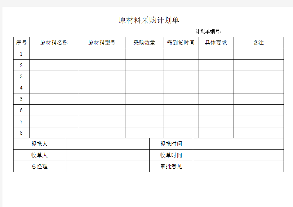 原材料采购计划