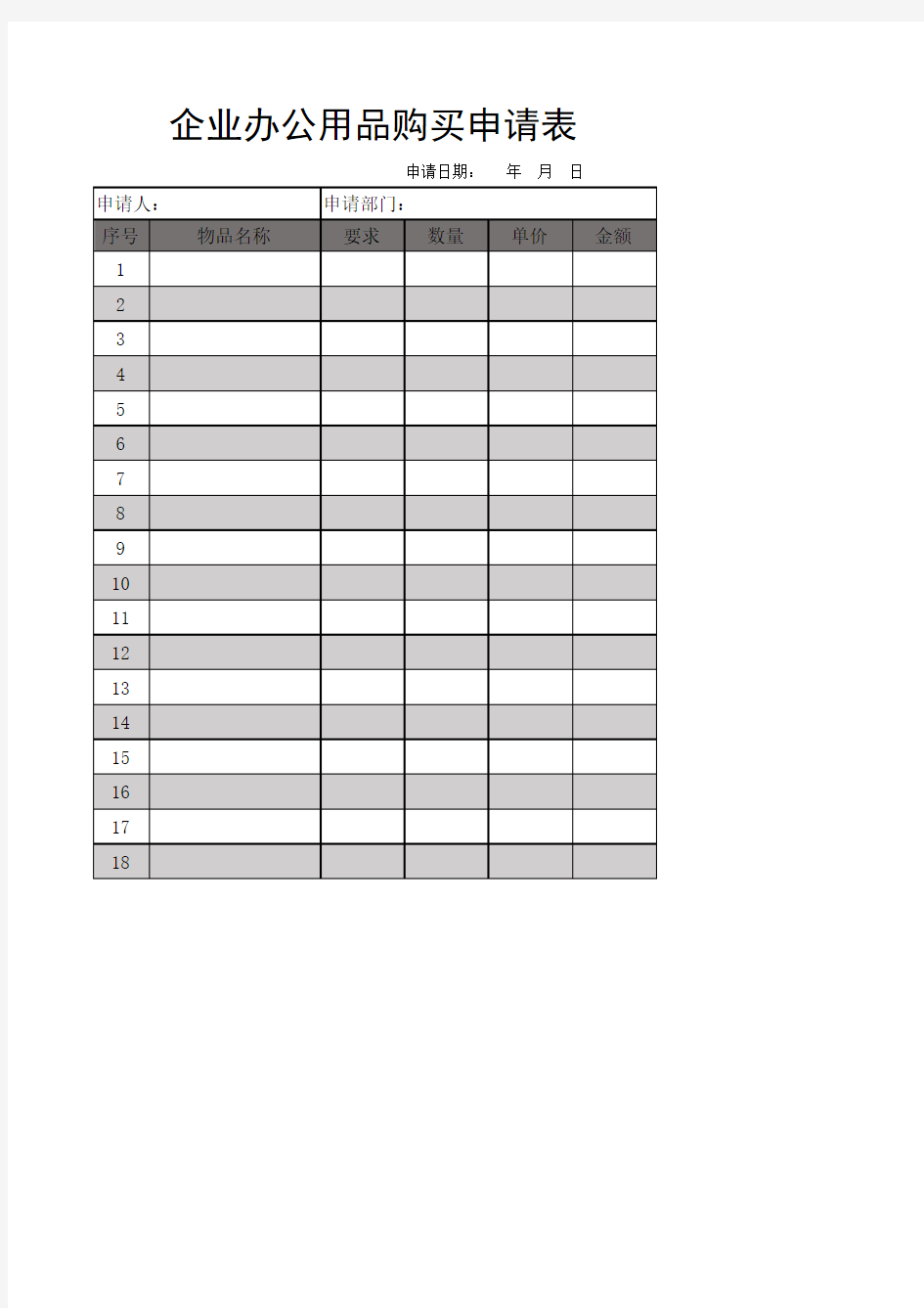企业办公用品购买申请表
