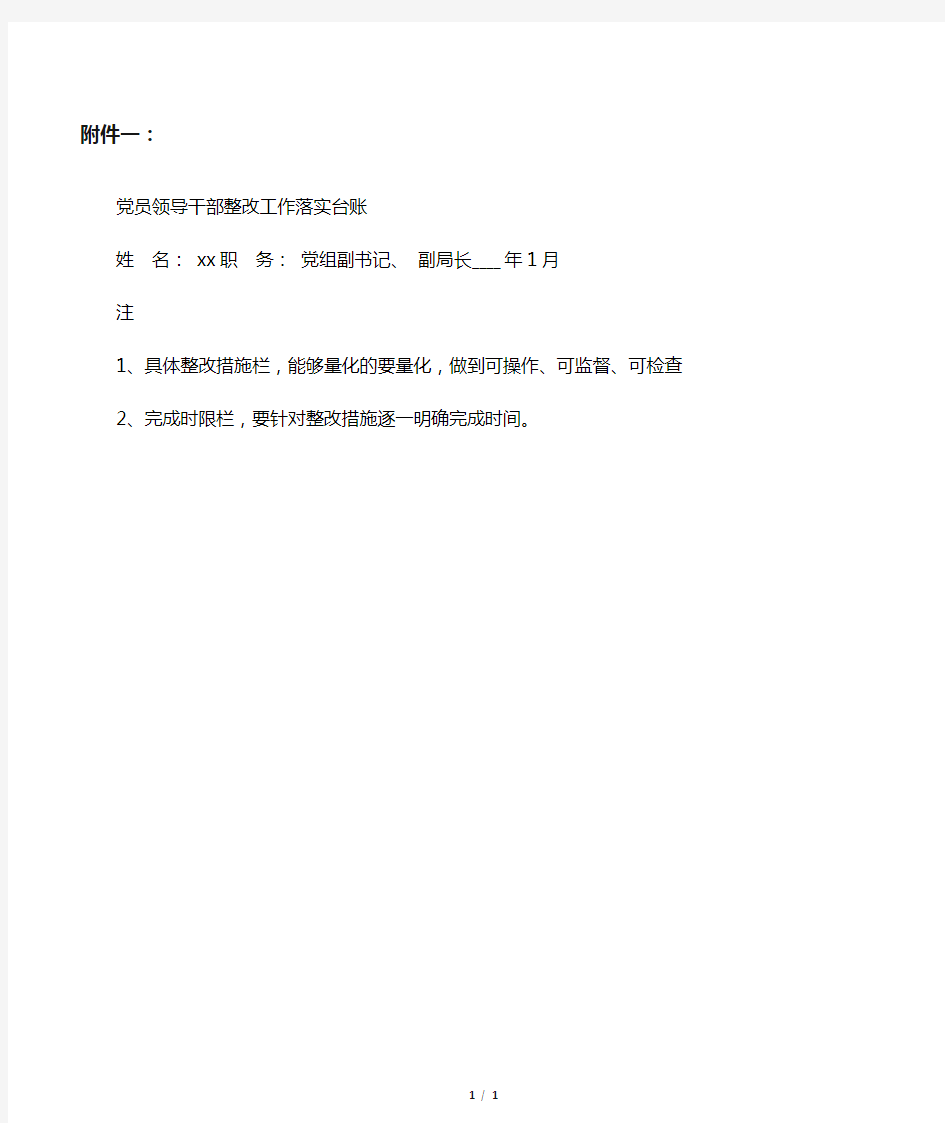 党员领导干部整改工作落实台账