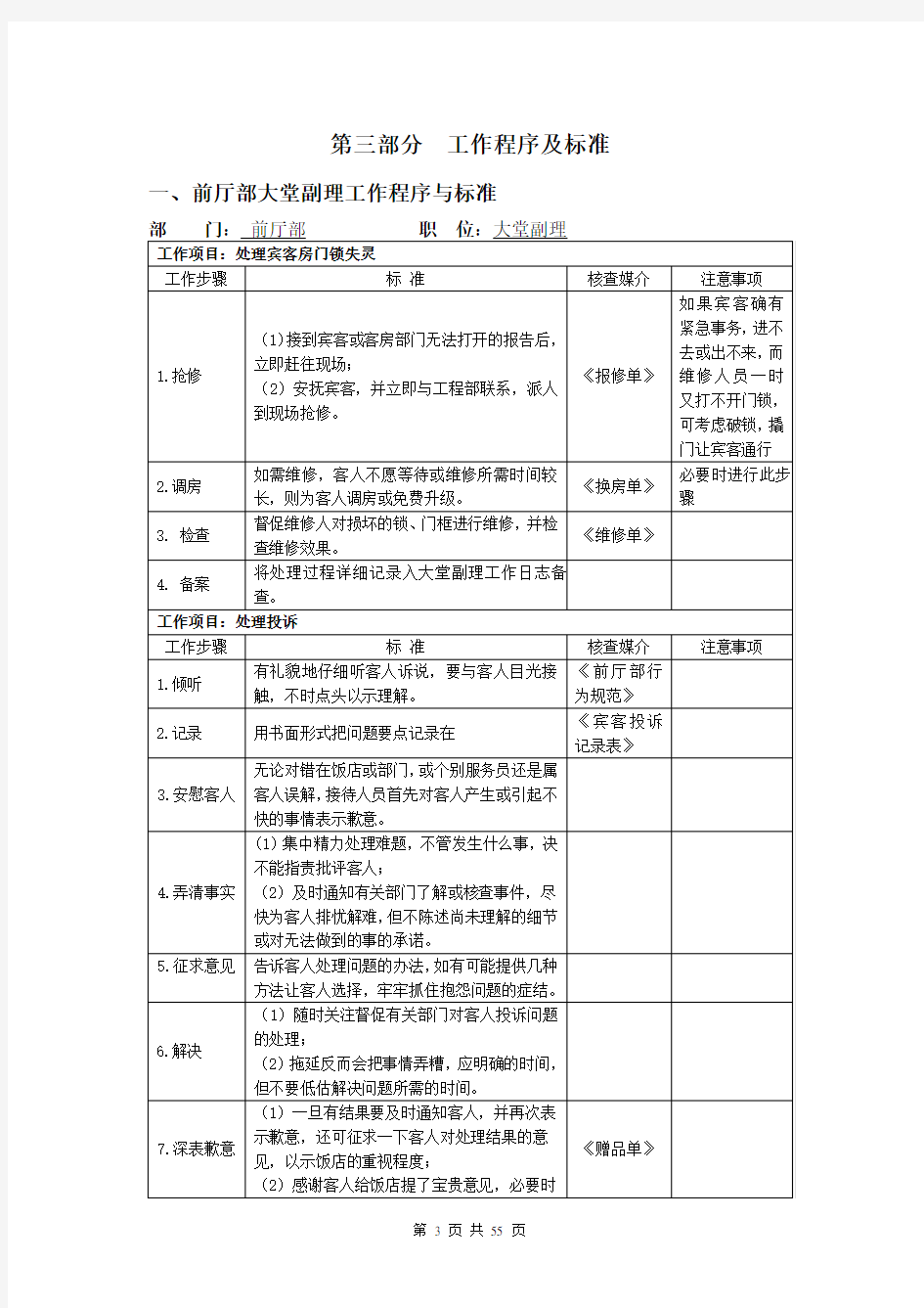 前厅部工作程序及标准解析