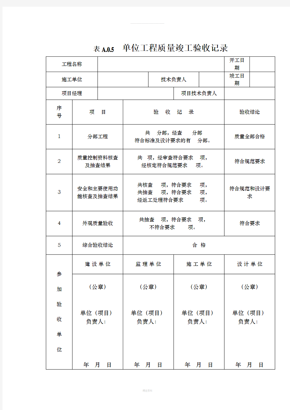 市政道路工程单位工程质量验收记录