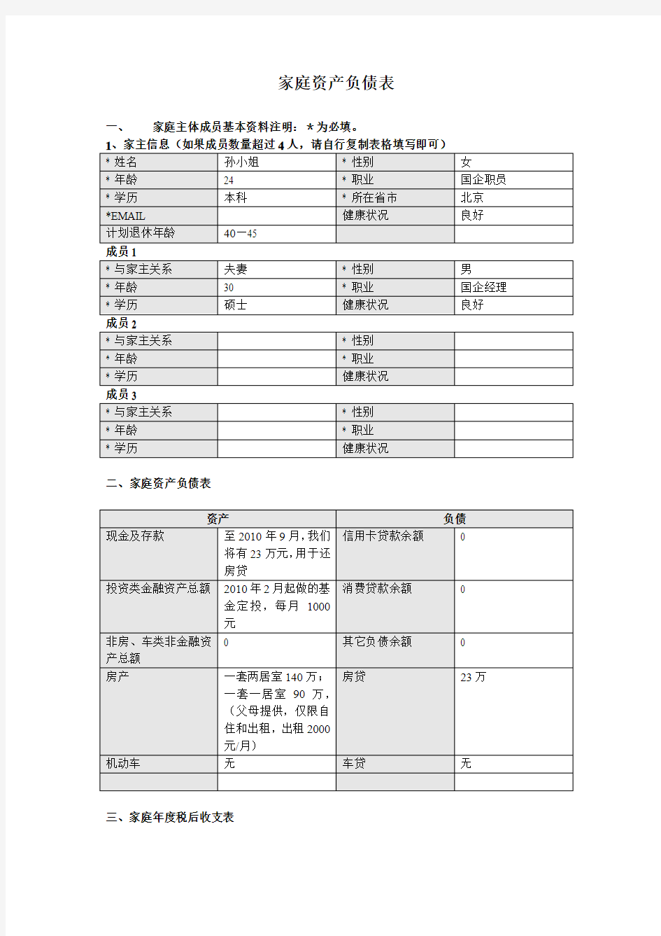 家庭资产负债表-理财