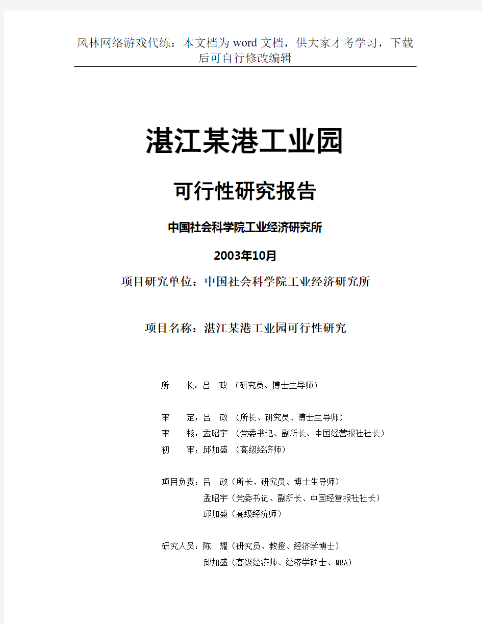 最新湛江临港工业园可行性研究报告(全文)