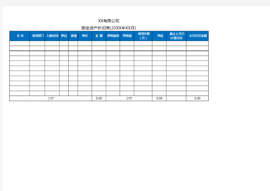 固定资产折旧明细表-模板