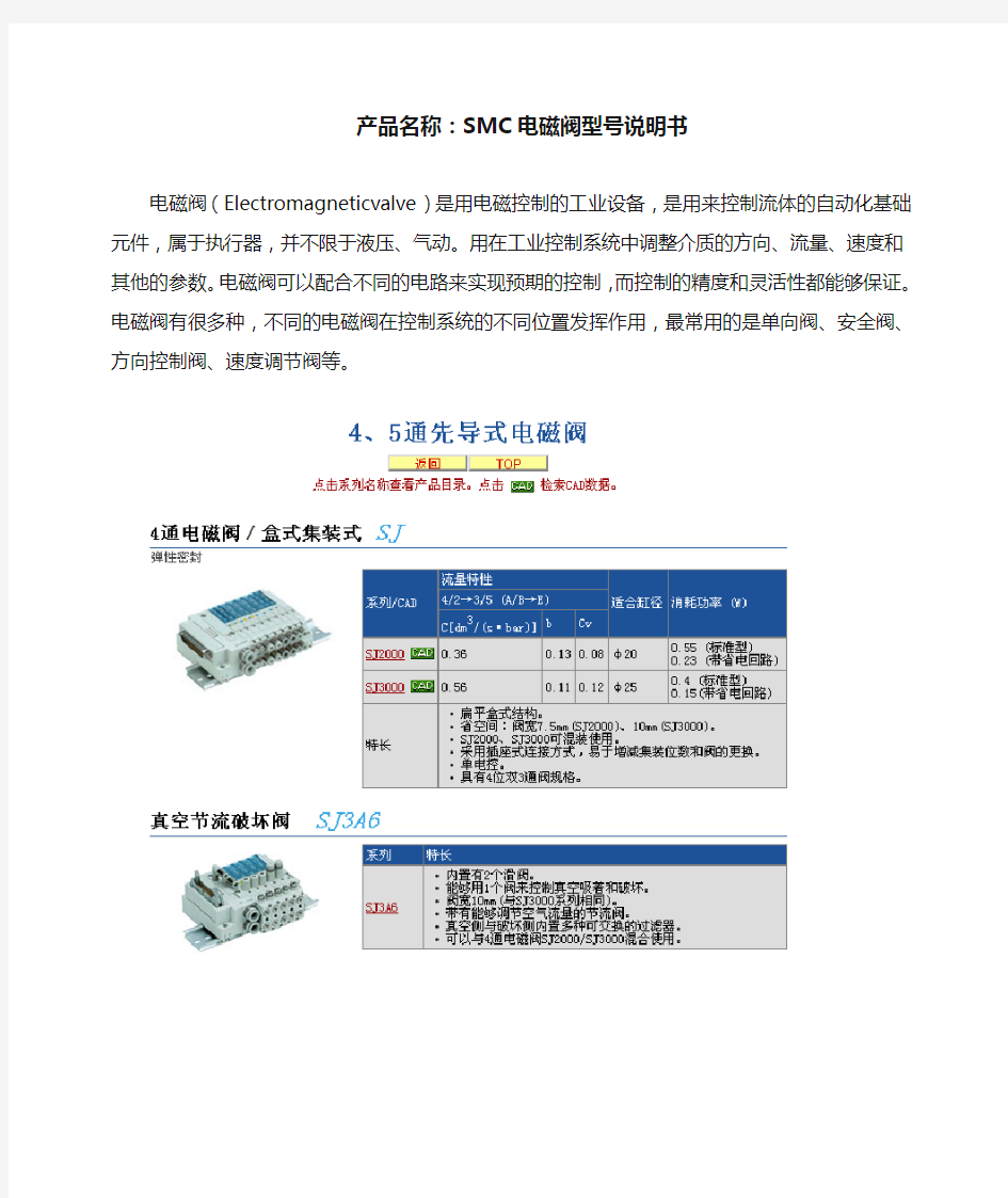 SMC电磁阀型号说明书