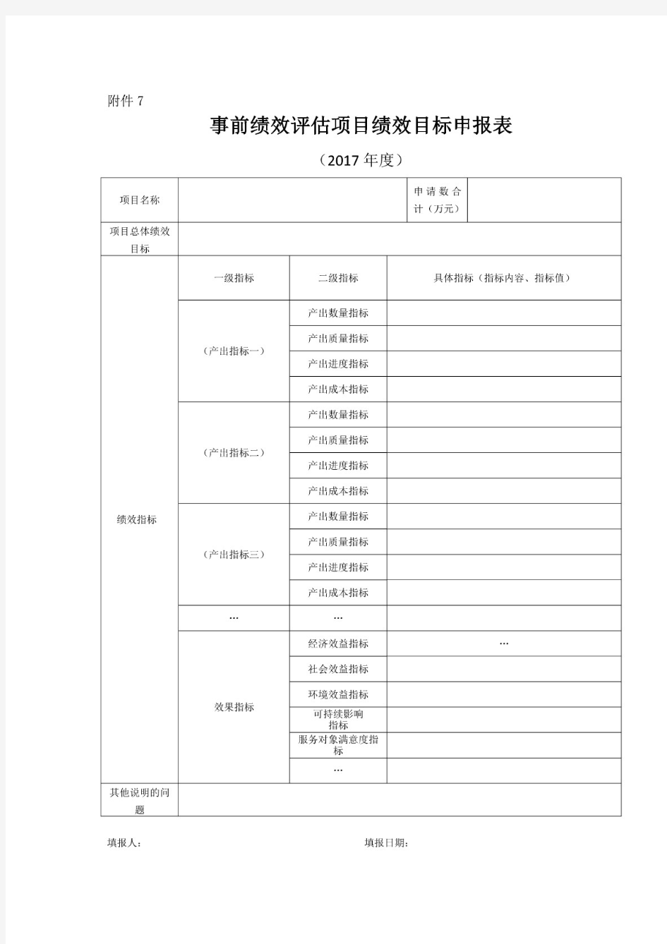 《事前绩效评估项目绩效目标申报表》