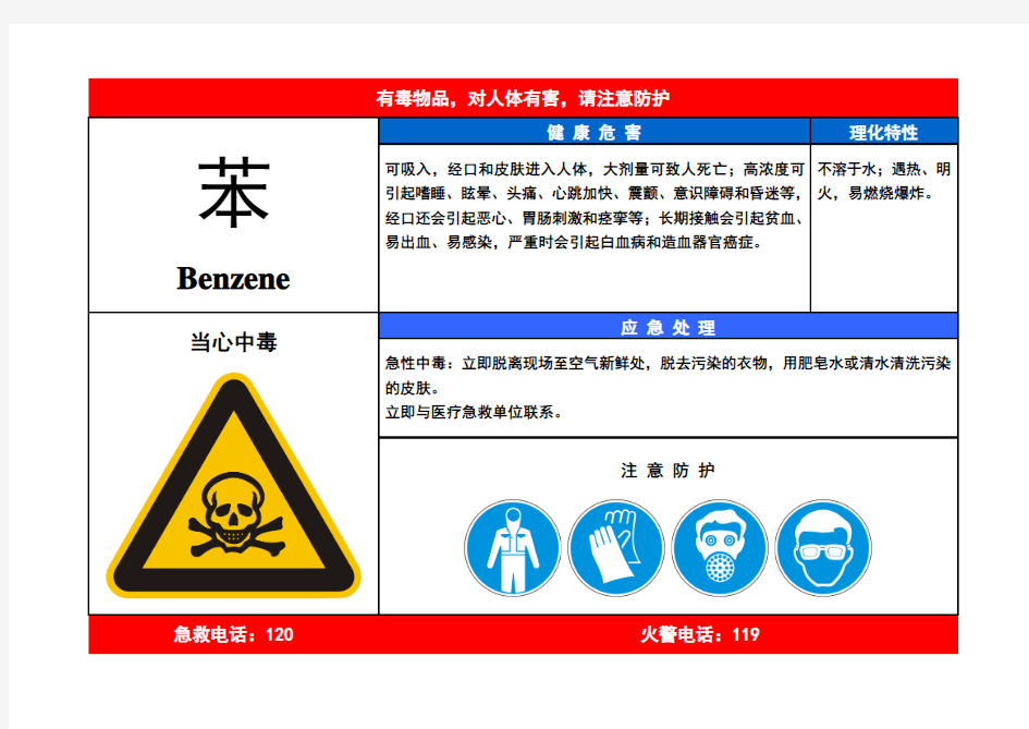 苯-职业病危害告知卡