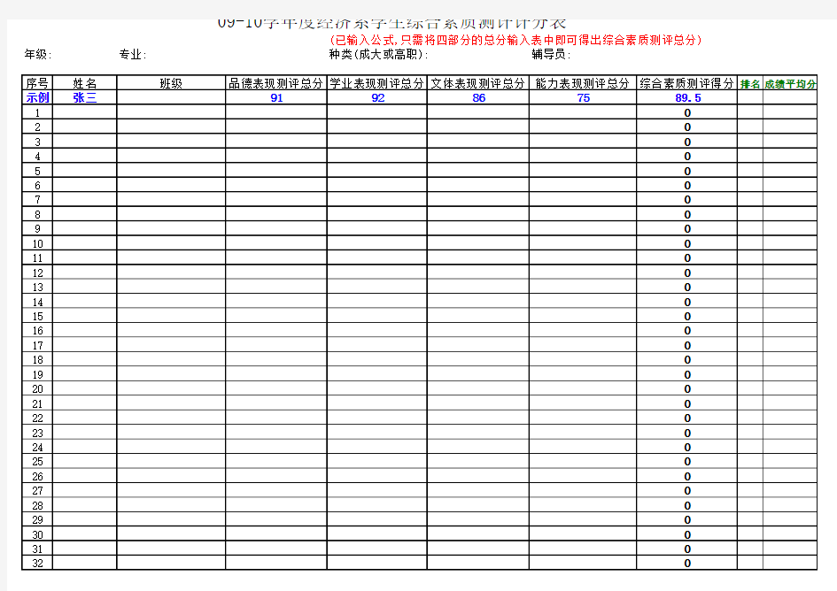 综合素质测评分计算公式