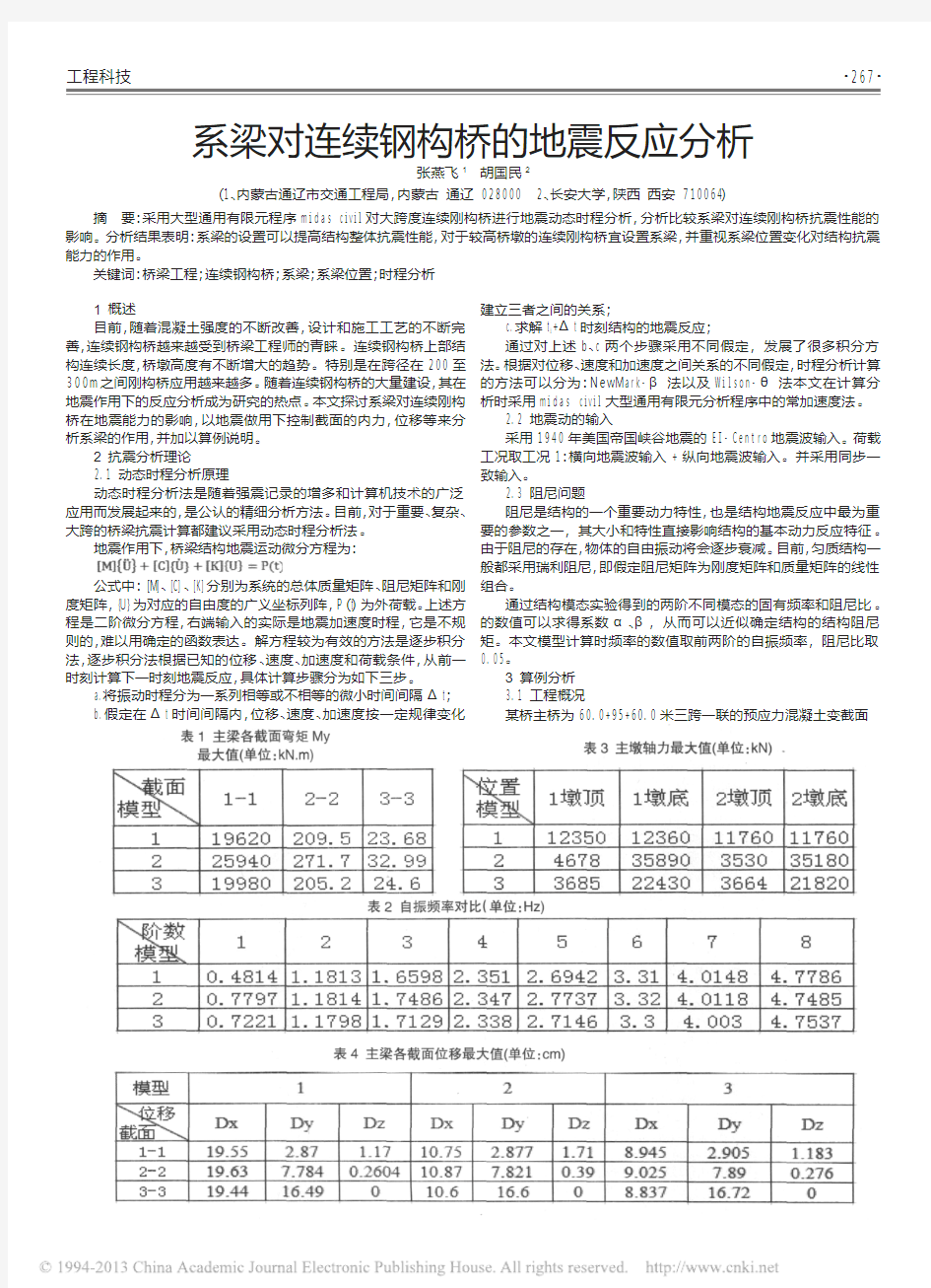 系梁对连续钢构桥的地震反应分析