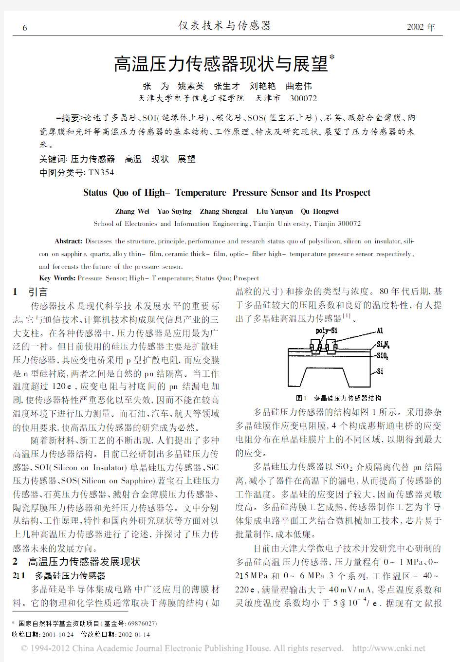 高温压力传感器现状与展望