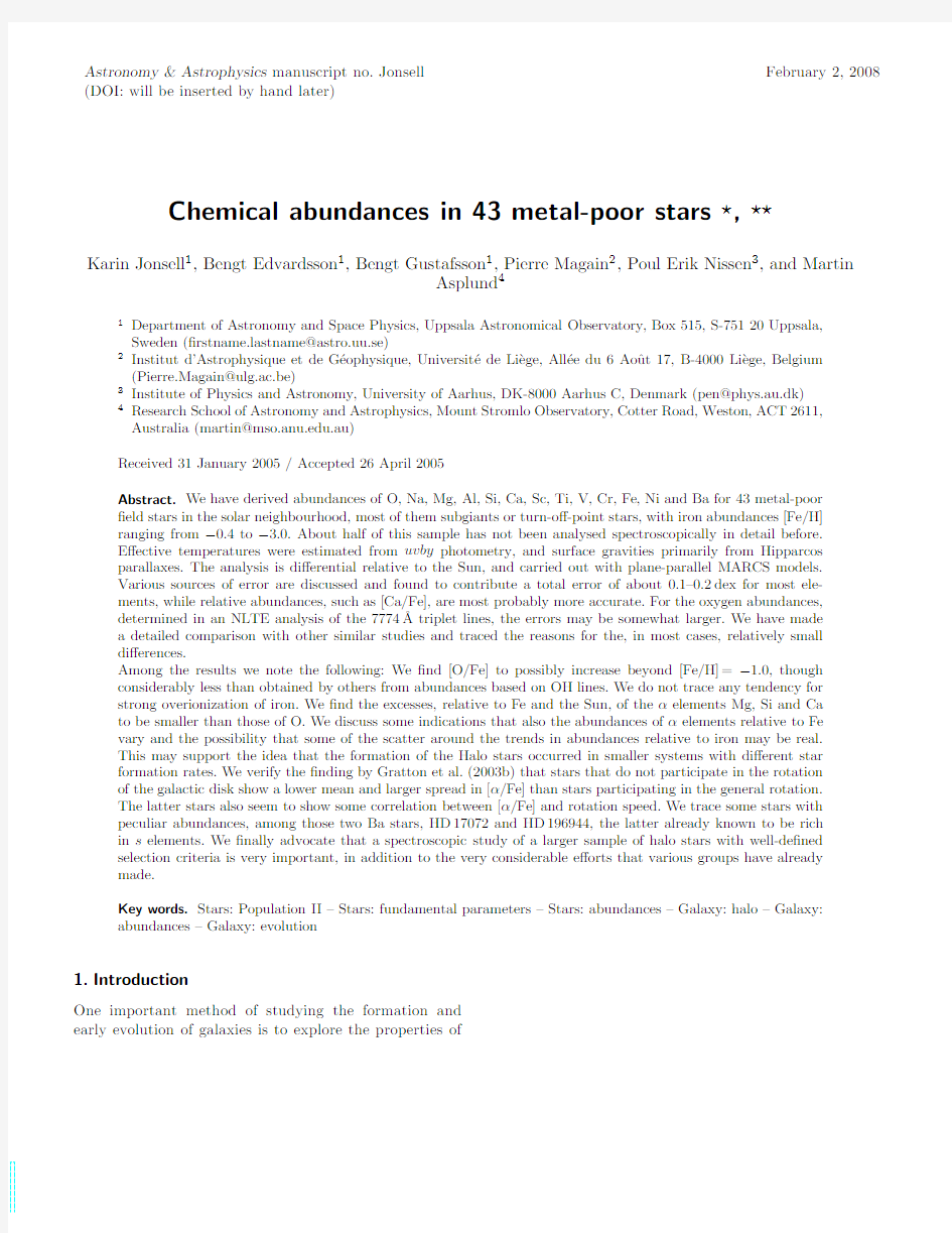 Chemical abundances in 43 metal-poor stars