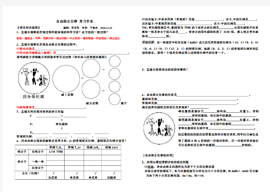 自由组合定律一轮复习学案