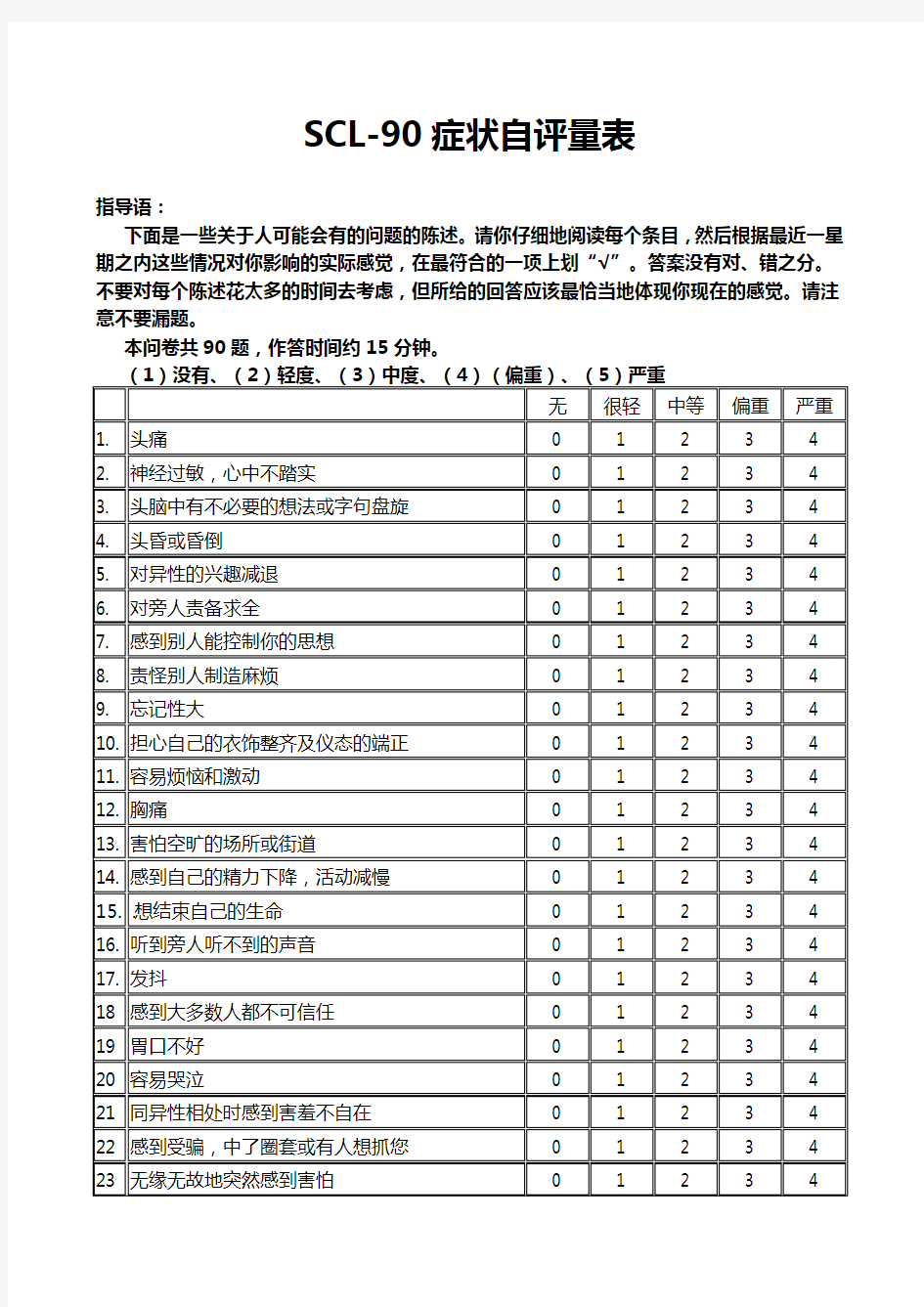 SCL-90症状自评量表