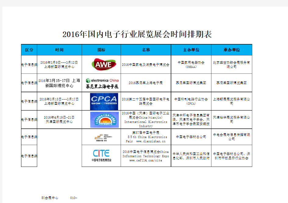 2016全年电子展览会排期表_计划表_时间表