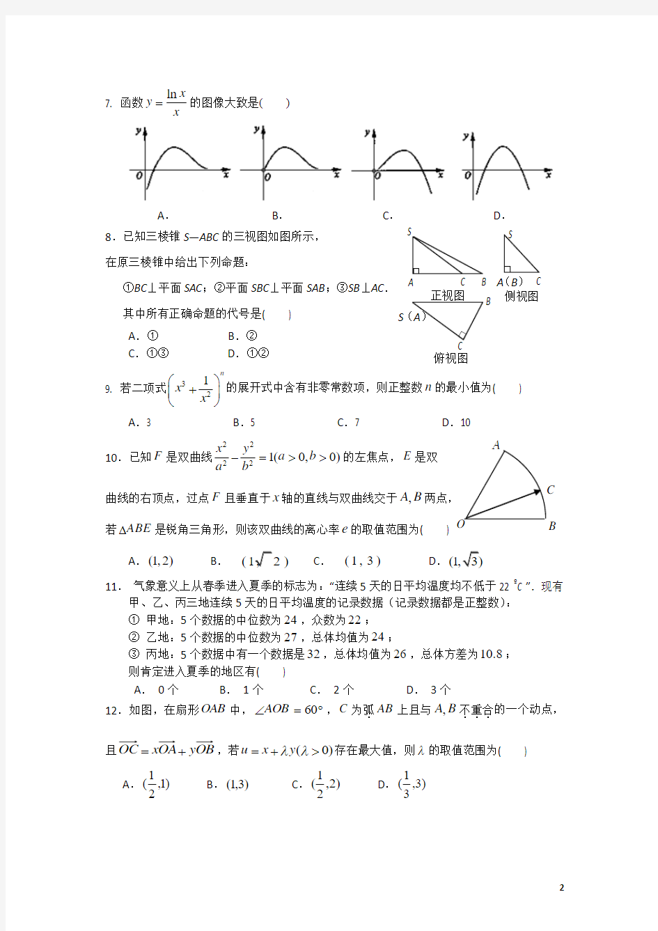 神州智达2013高考临考信息卷(数学理工农医)