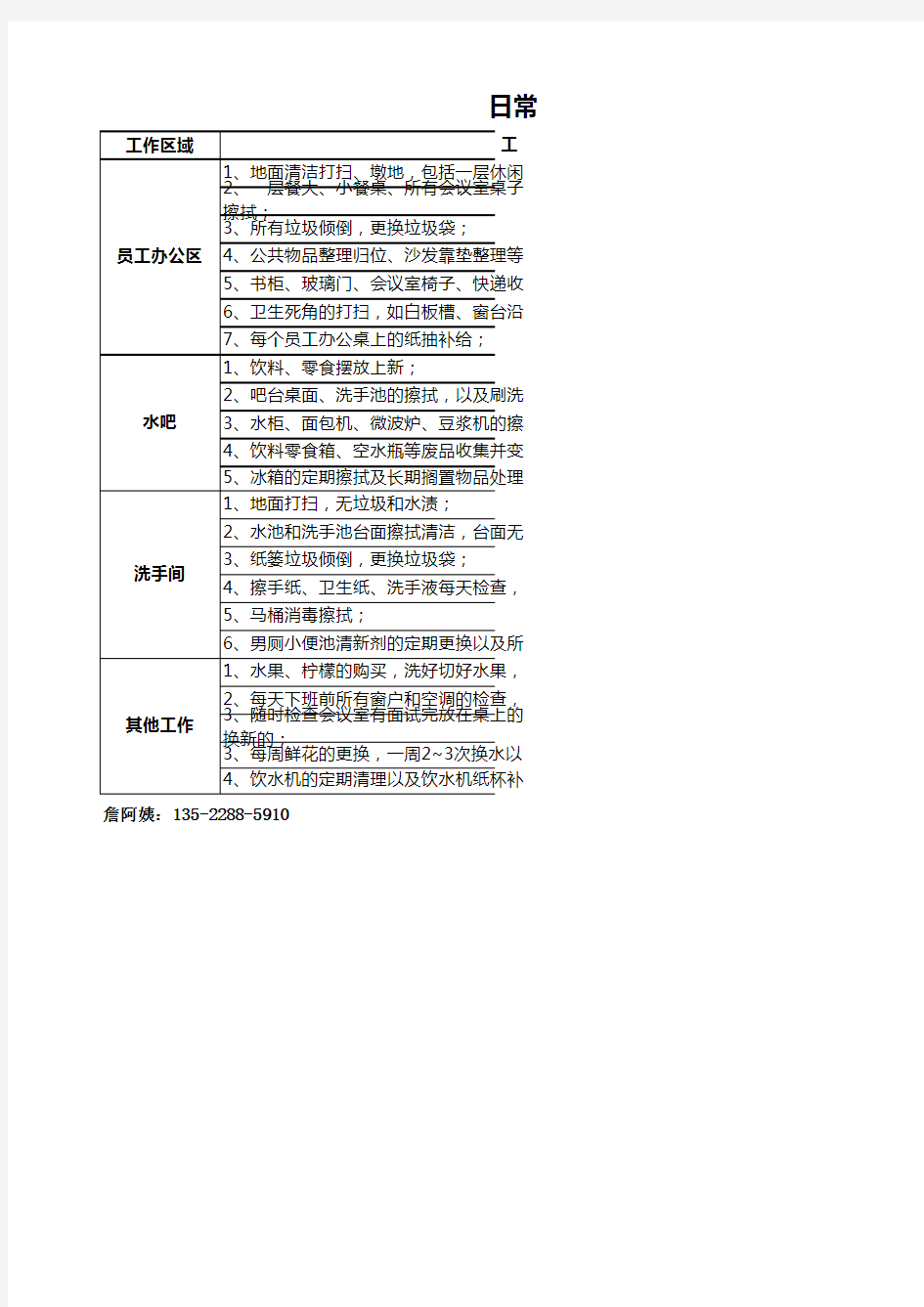 阿姨日常保洁工作内容及标准