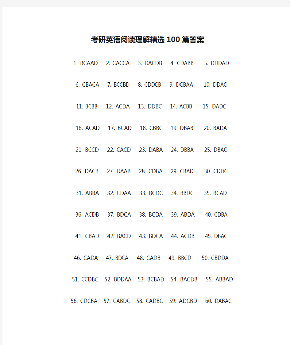 考研英语阅读理解精选100篇答案