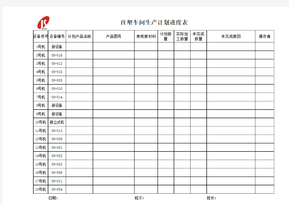 注塑车间生产计划进度表