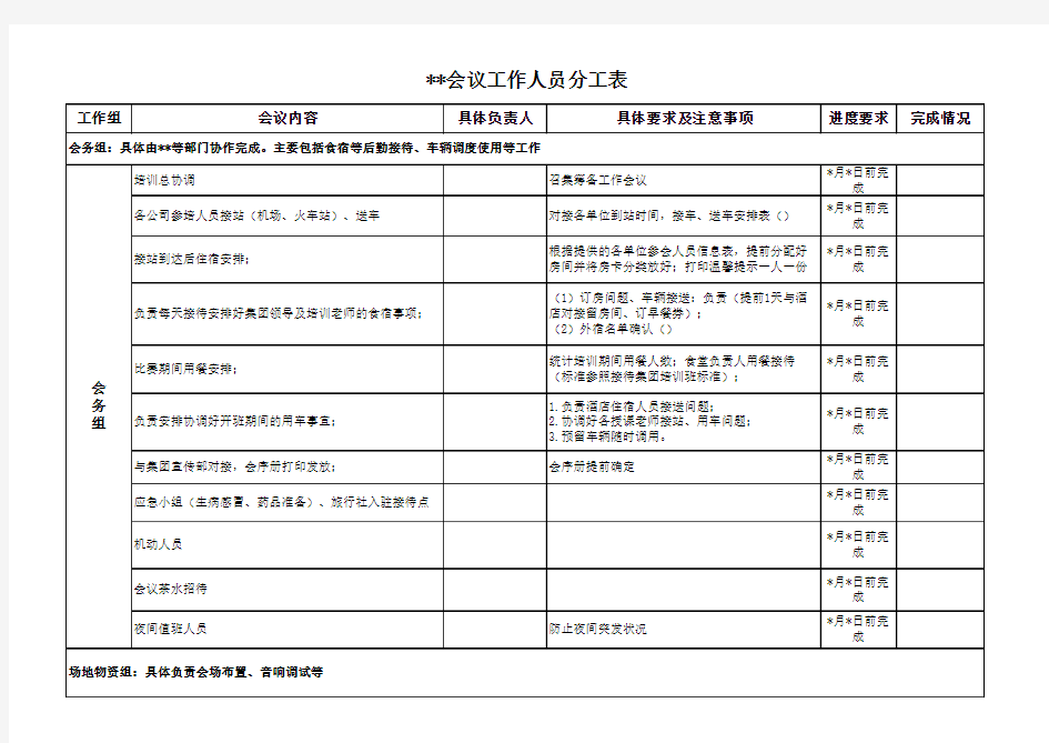 会议工作人员分工表