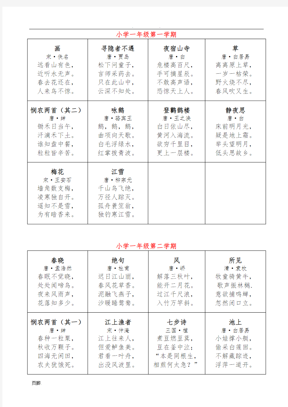 沪教版小学语文1-5年级古诗