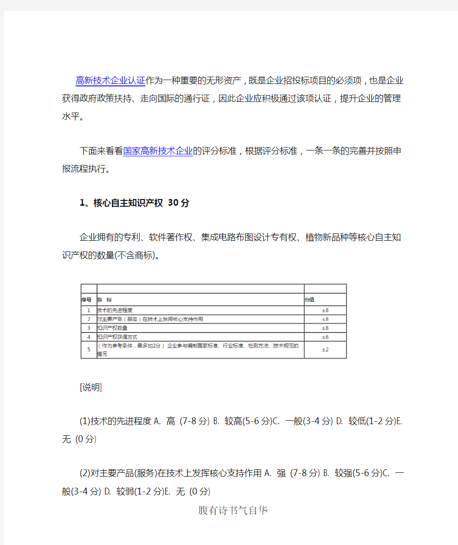 国家高新技术企业评分标准