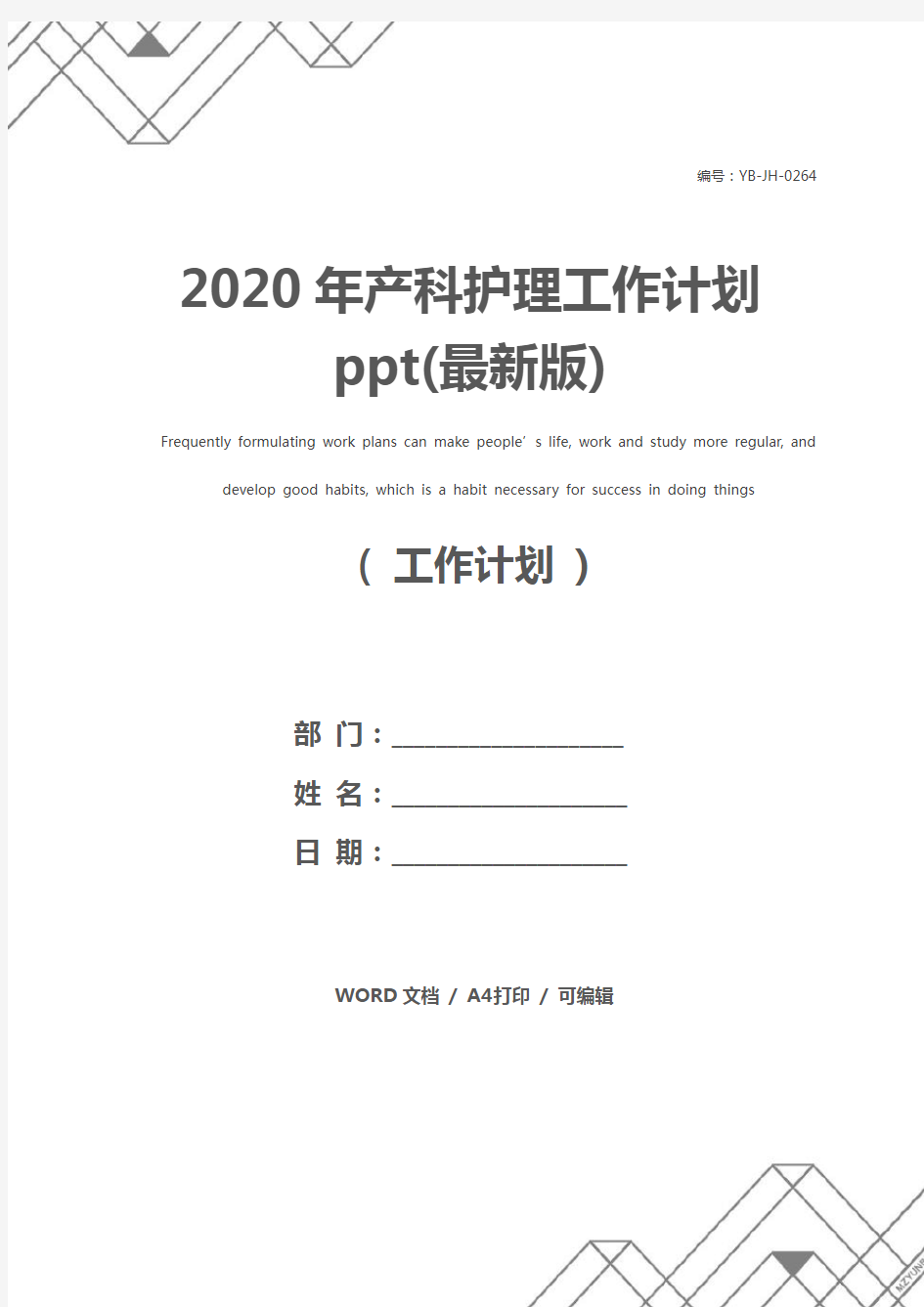 2020年产科护理工作计划ppt(最新版)