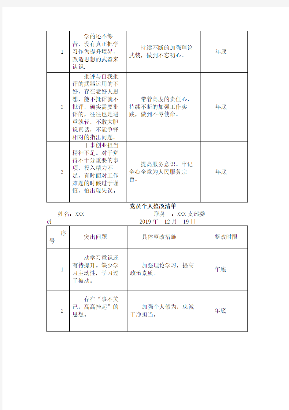 2020年党员干部个人整改清单.docx