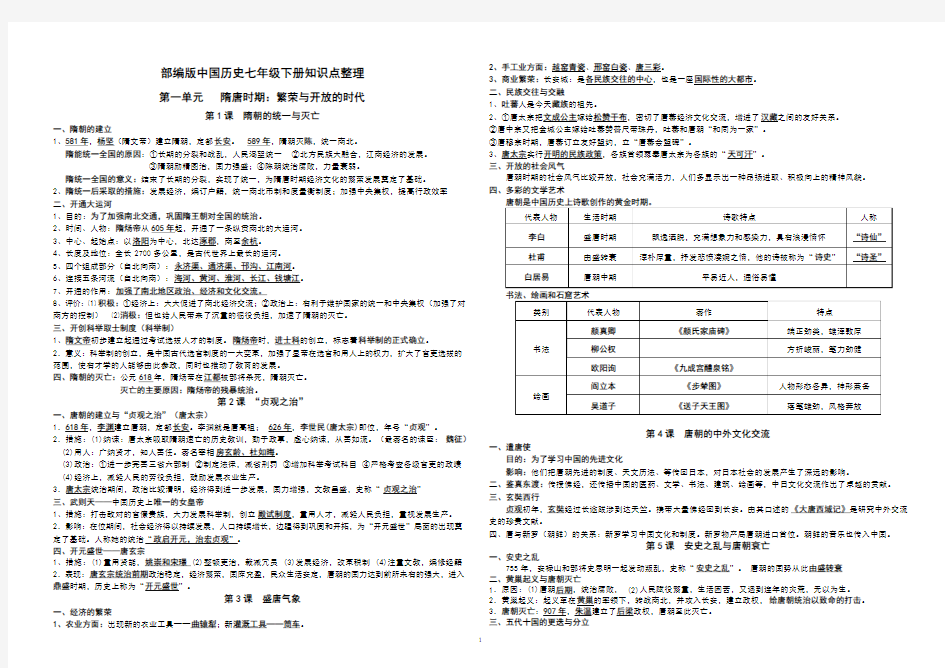 部编人教版七年级历史下册知识点归纳