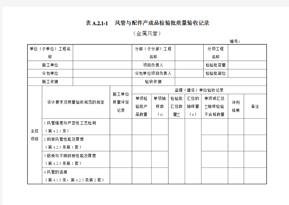 最新《通风与空调工程施工质量验收规范》检验批表格