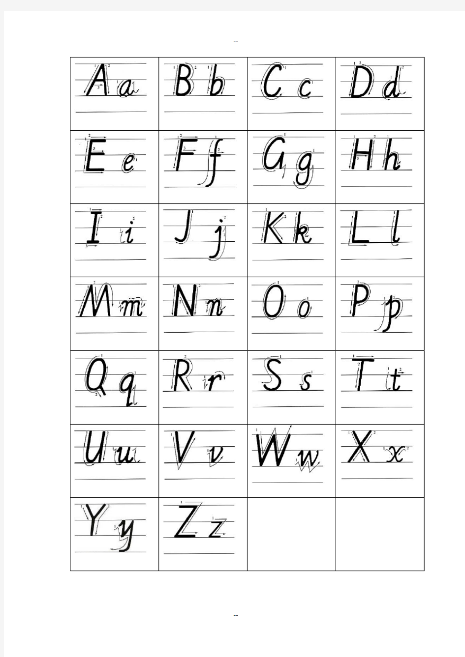 26个英文字母书写标准及练习