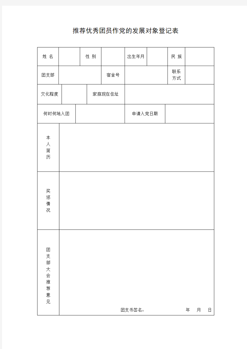 团员推优材料模板