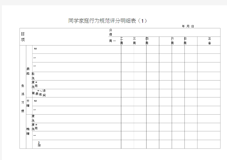 (完整版)小学生家庭行为规范评分明细表