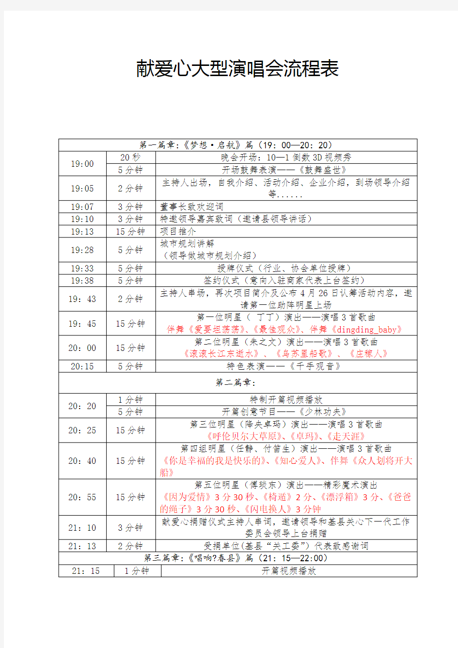 演出活动流程表