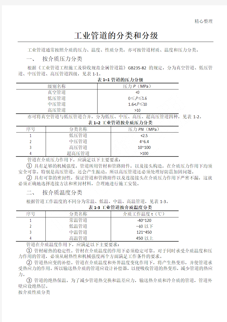 工业管道的分类和分级