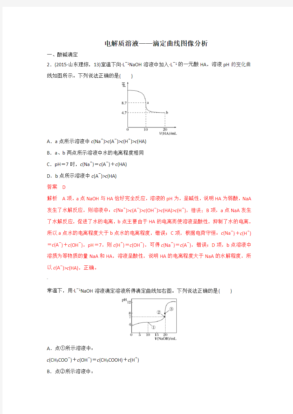 电解质溶液——滴定图像分析