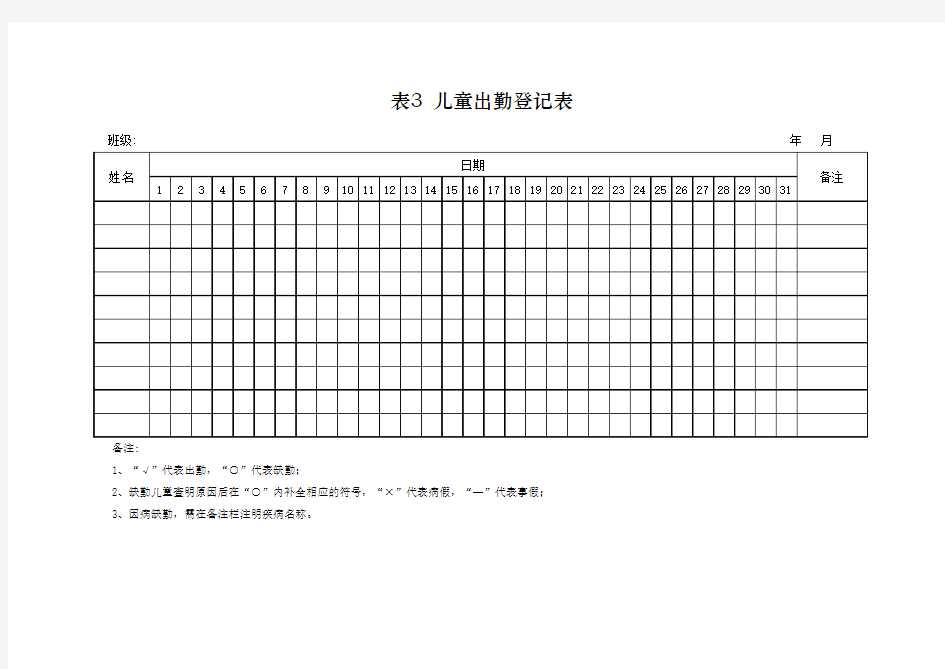 幼儿园日常登记表